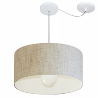 Pendente Cilíndrico Com Desvio Md-4230 Cúpula em Tecido 50x25cm Rústico Bege - Bivolt