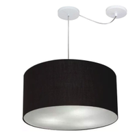 Pendente Cilíndrico Com Desvio Md-4236 Cúpula em Tecido 45x25cm Preto - Bivolt