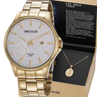 Kit Relógio Seculus Masculino com Cordão São Judas Tadeu 35014GPSKDA1K1