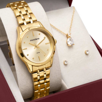 Kit Relógio Mondaine Feminino com Colar e Brincos 32611LPMKDE1K1