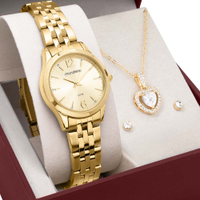 Kit Relógio Mondaine Feminino com Colar e Brincos 32606LPMKDE1K2
