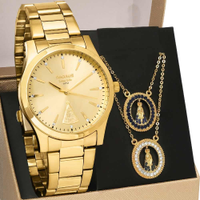 Kit Relógio Seculus Feminino com Colar Nossa Senhora Aparecida 20981LPSKDA1K1