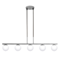 Pendente Jabuti Five na Cor Prata com Globos Brancos Fosco para 5 Lâmpadas G9 de LED