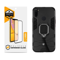 Kit Capa case capinha Defender Black e Pelicula Defender Glass para Xiaomi Redmi Note 8 -