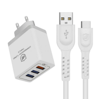 Kit Carregador Turbo Triplo Branco + Cabo Dual Shock Type C Branco - Gshield