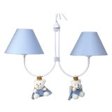 Lustre 2L Simples Com 2 Ursinhos PrÃ­ncipes Azul Quarto Bebê Infantil Menino