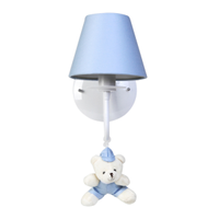 Arandela 1 Lâmpada Ursinho De Boné Azul Quarto Bebê Infantil Menino