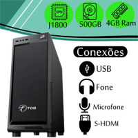 Computador TOB Home Intel Dual J1800 HD 500GB 4GB Gabinete Preto