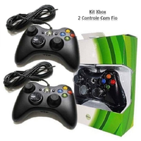 Kit 2 Controle Xbox 360 E Pc Slim Joystick Com Fio