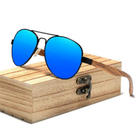 Oculos de Sol Artesanal Hastes de Madeira Estilo Classico Aviador Polarizados com Proteção Uv400 - Azul Royal - Único
