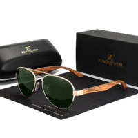 Oculos de Sol Artesanal Hastes de Madeira Estilo Classico Aviador Polarizados com Proteção Uv400 - Verde - Único