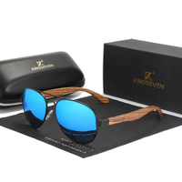 Oculos de Sol Artesanal Hastes de Madeira Estilo Classico Aviador Polarizados com Proteção Uv400 - Azul Claro - Único