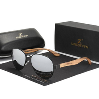 Oculos de Sol Artesanal Hastes de Madeira Estilo Classico Aviador Polarizados com Proteção Uv400 - Prata - Único