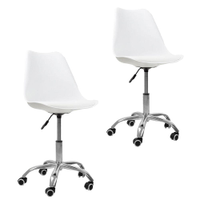 Kit 2 Cadeiras Office Base Cromada Com Rodizio Giratória Saarinen Branco - Branco