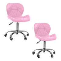 Kit 02 Cadeiras Office Eiffel Slim Ajustável Base Giratória - Rosa
