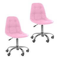 Kit 02 Cadeiras Office Eiffel Botonê Ajustável Base Giratória - Rosa