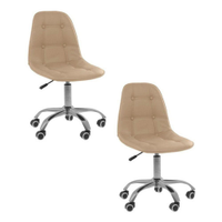Kit 02 Cadeiras Office Eiffel Botonê Ajustável Base Giratória - Bege