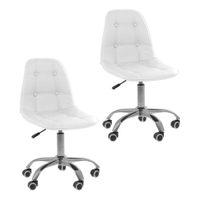 Kit 02 Cadeiras Office Eiffel Botonê Ajustável Base Giratória - Branco