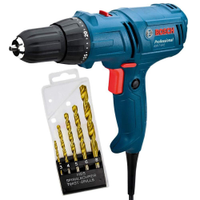 Parafusadeira e Furadeira Elétrica 3/8 POL 400W GSR 7-14E BOSCH + Kit de Brocas Aço Rápido com 5 Peças - 110V