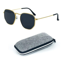 Óculos De Sol Hexagonal Lentes Uv400Feminino Masculino - Preto - Único