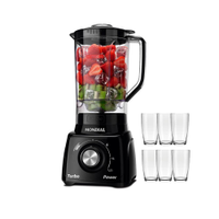 Liquidificador Mondial Turbo Power L-99 FB Preto com 3 Velocidades - 550W + 6 Copos Nadir - 220V