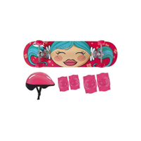 Skate Infantil Estampa Menina + Kit Proteção Mor