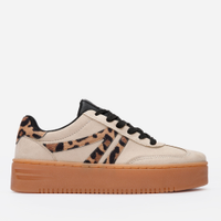 Tênis plataforma casual com recortes animal print ace bege