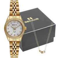Kit Relógio Seculus Feminino Long Life com Colar 77256LPSVDA1K1
