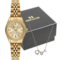 Kit Relógio Seculus Feminino Long Life com Colar e Brincos 77255LPSVDA1K1