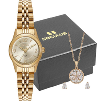 Kit Relógio Seculus Feminino Long Life com Colar e Brincos 44191LPSVDA2K1