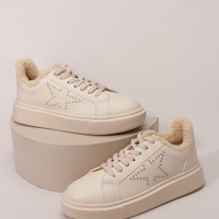 Tênis Feminino Flatform com Pelo e Estrela Oneself Bege