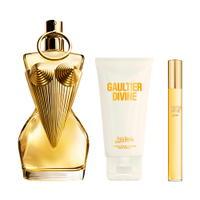 Kit perfume feminino jean paul gaultier divine eau de parfum 10ml e 100ml creme corporal lotion pour le corps 75ml
