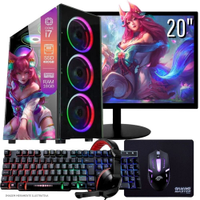 Computador Gamer Completo TOB Intel Core i7 SSD 480GB 16GB Teclado Mouse Mouse Pad e Headset Gamer Monitor 20" Windows 10 Pro Trial
