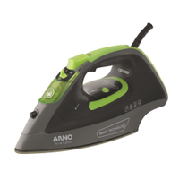 Ferro de Passar a Vapor Arno Smartgliss FSC1 Inteligente com Spray, Base Cerâmica e Desligamento Automático - Cinza/Verde - 220V