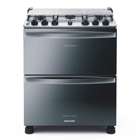 Fogão Brastemp 5 Bocas Duplo Forno Cor Inox Com Botões Removíveis E Exclusivo Aro Protetor - Bfd5ncr 220V