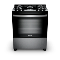 Fogão Brastemp 5 Bocas Cor Inox Com Mesa De Vidro, Turbo Chama E Timer - Bfs5xar Bivolt