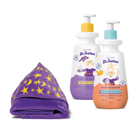 Combo Dr. Botica Hora do Banho: Shampoo Infantil Cacheados 3 ABC 400ml + Sabonete Líquido Infantil 400ml +Roupão Infantil