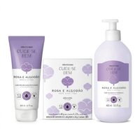 Combo Cuide-se Bem Rosa e Algodão: Sabonete 5x80g + Loção Corporal 200ml + Loção Corporal 400ml