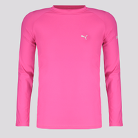 Camiseta Manga Longa Puma UV50+ Juvenil Rosa e Branca