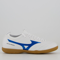 Chuteira Mizuno Regent IN Futsal Juvenil Branca e Azul