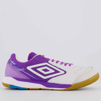 Chuteira Umbro Adamant Master Class Pro Bump Futsal Branca e Roxa