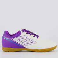 Chuteira Umbro Adamant Top Speed Futsal Juvenil Branca e Roxa