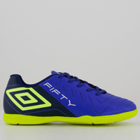 Chuteira Umbro Fifty VI Futsal Juvenil Azul e Verde