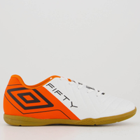Chuteira Umbro Fifty VI Futsal Juvenil Branca e Laranja