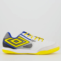 Chuteira Umbro Pro 5 Bump Club Futsal Branca e Amarela