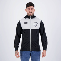 Jaqueta Corinthians Escudo Preta e Cinza Com Capuz