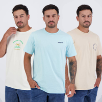 Kit 03 Camisetas Hang Loose Azul, Off White e Bege