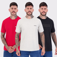 Kit 03 Camisetas Nicoboco Cinza Vermelho e Preta