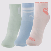 Kit Meia Puma Cano Longo 3 Pares Infantil Rosa Azu