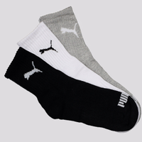 Kit Meia Puma Cano Médio 3 Pares Feminina Preta Branca e Cinza